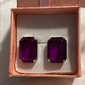 Continental Purple Emerald-Cut Crystal Stud Earrings - Women Jewelry